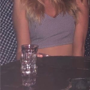 Cropped tank with tie back | Gingham Pattern